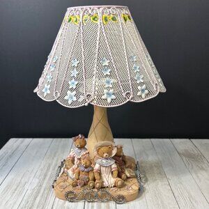 Vintage Teddy Bears Resin Candle Holder with Shade 7.25'' Tall